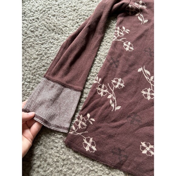 Vintage RARE American Eagle Floral Brown Henley Top Hippie 90s Sz SMALL - Picture 3 of 5